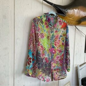 Johnny Was Multi Colored Floral Casual Button Down Shirt